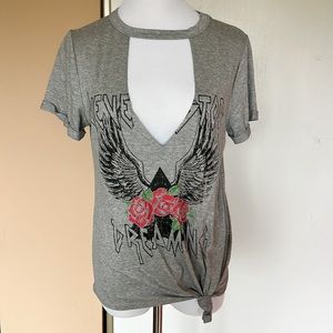 Grey cut out printed teeshirt. Size S